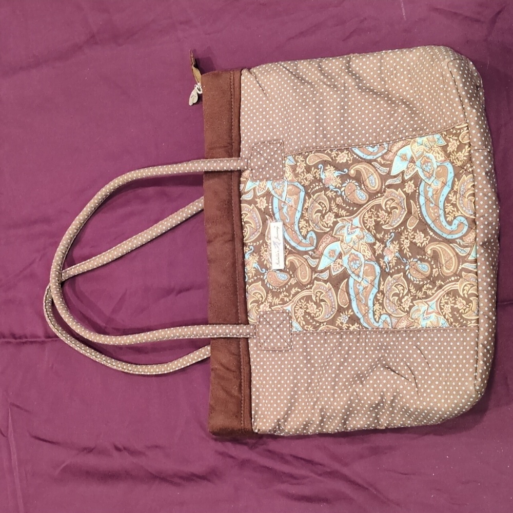 😃👜⚡️Isabella's Journey Brown & Blue Paisley Tote Bag😃👜⚡️